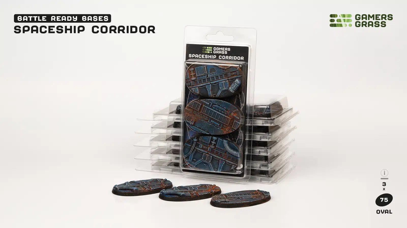 Gamers Grass Battle Ready Bases - Spaceship Corridor - Oval 75mm (x3) | 738956790286