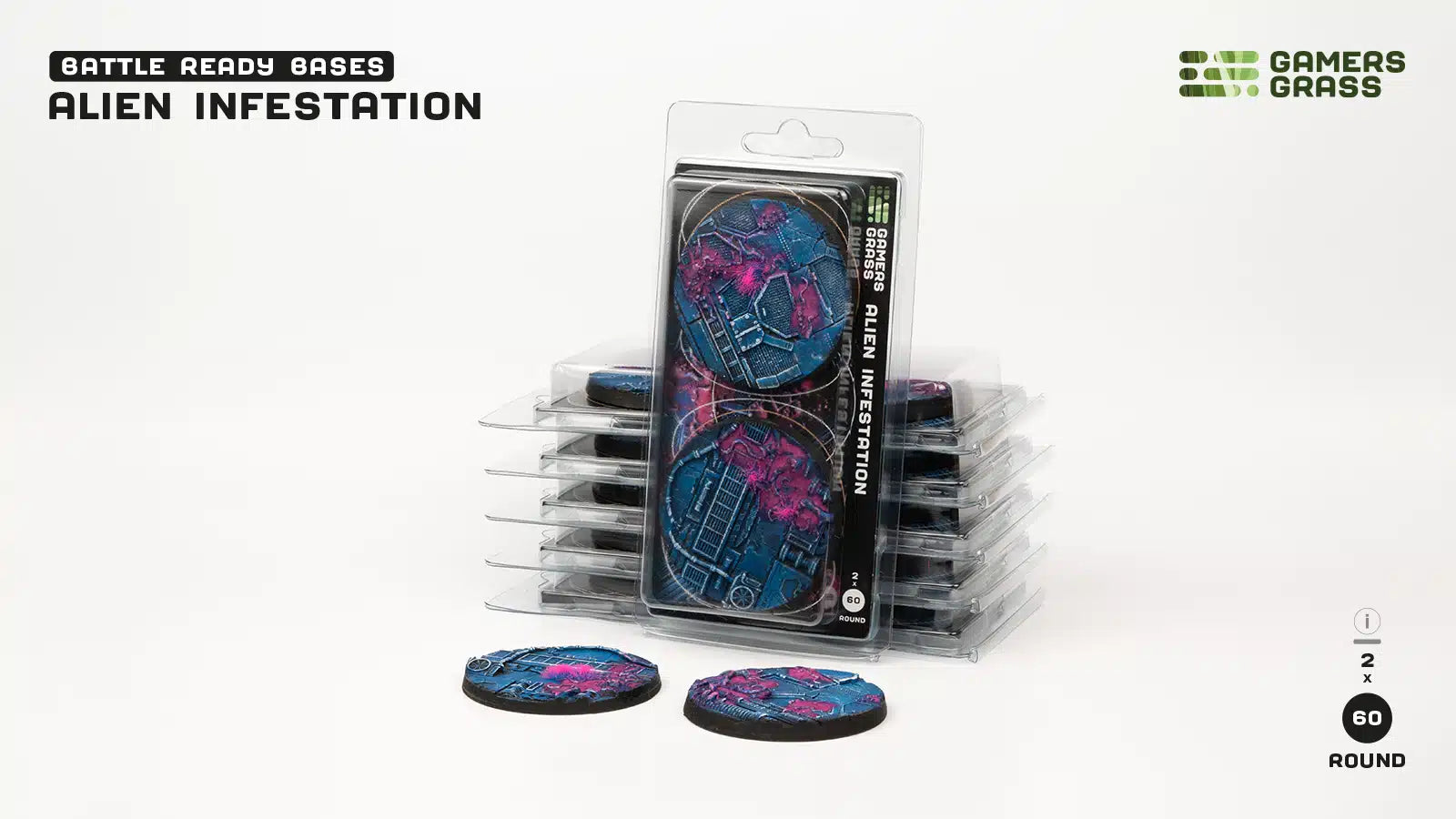 Gamers Grass Battle Ready Bases - Alien Infestation - Round 60mm (x2) | 738956790361