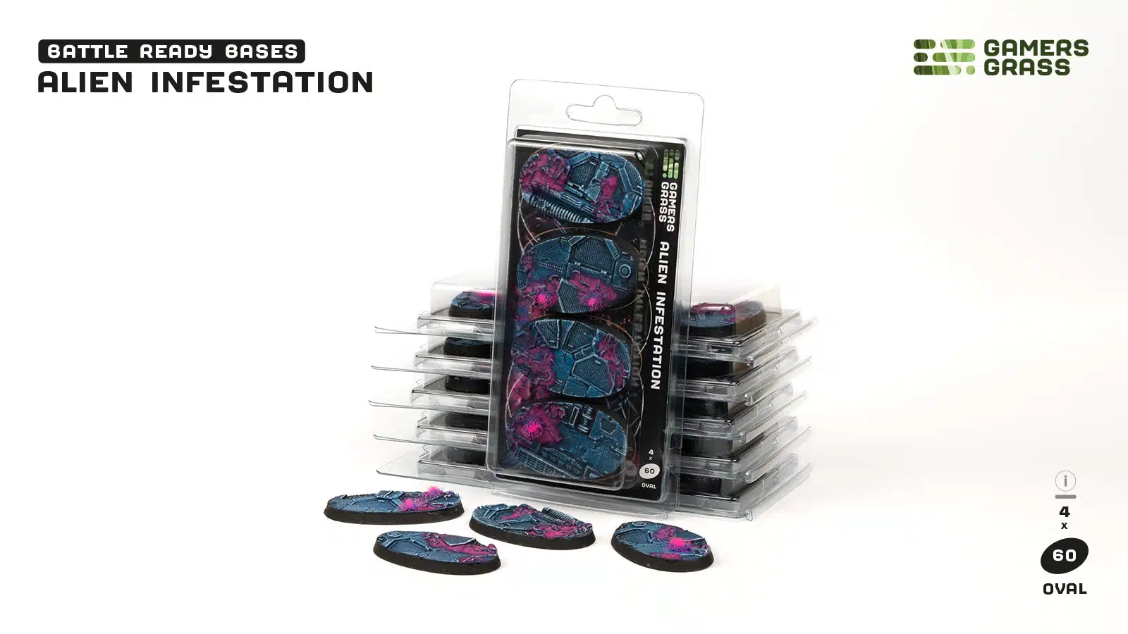 Gamers Grass Battle Ready Bases - Alien Infestation - Oval 60mm (x4) | 738956790385