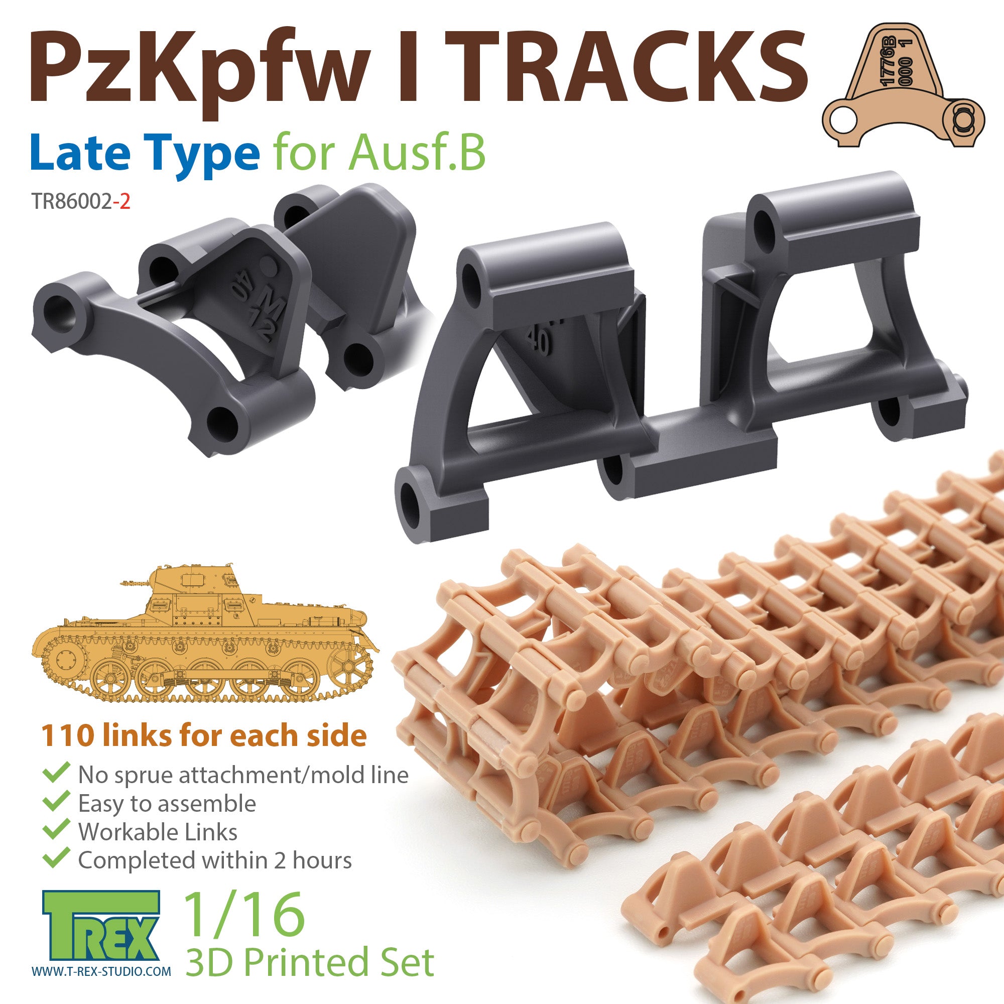 T-Rex Studio 1/16 PzKpfw I Tracks Late Type for Ausf.B | 6973984750074