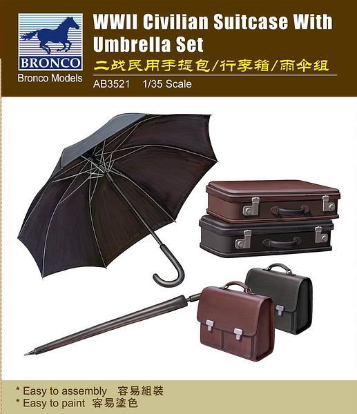 Bronco Models 1/35 WWII Civilian Suitcase with Umbrella Set | 4544032671815