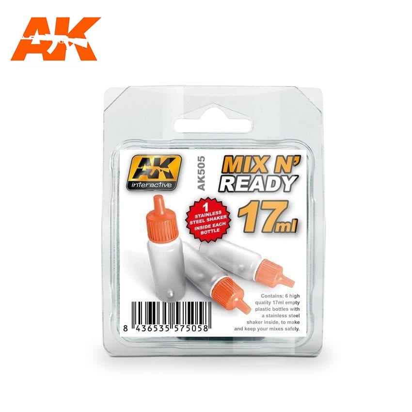AK Interactive Mix And Ready - Acrylics (6 Empty, 17ml Jars With Shaker Ball) | 8436535575058