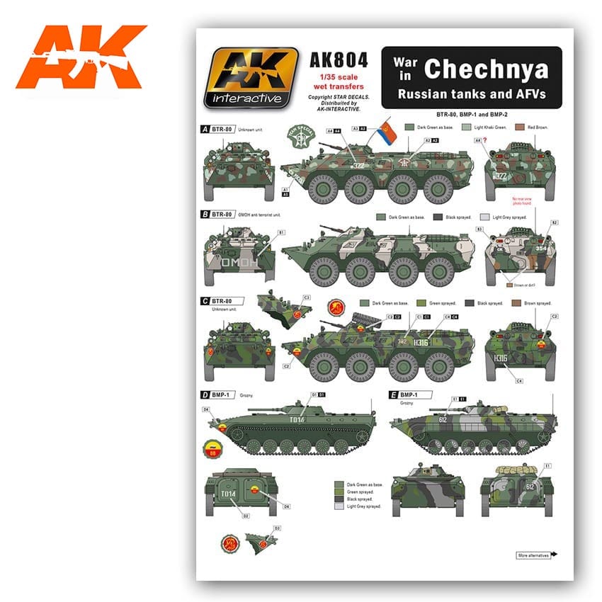 AK Interactive 1/35 War in Chechnya - Russian Tanks and AFVs decals | 8436535578042