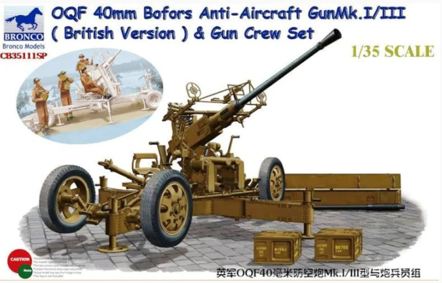 Bronco Models 1/35 OQF Bofors 40mm Anti-Aircraft Gun Mk. I/III (British Army) & Gun Crew Set | 6970162330168