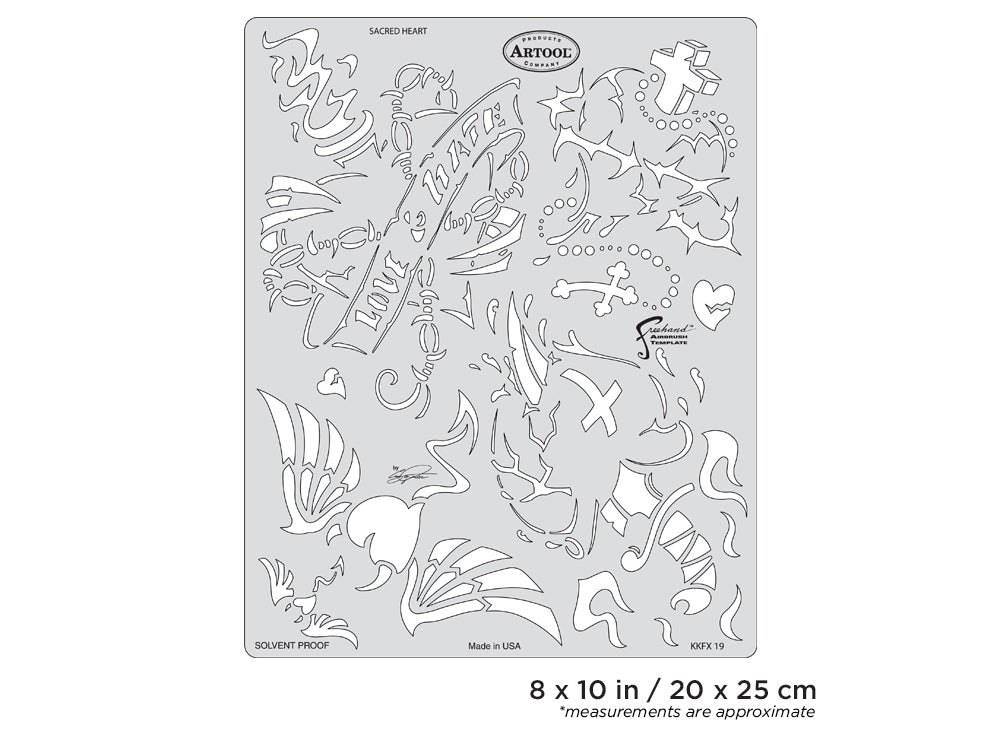 IWATA Artool Kustom Kulture Sacred Heart Freehand Airbrush Template by Craig Fraser | 758240150190