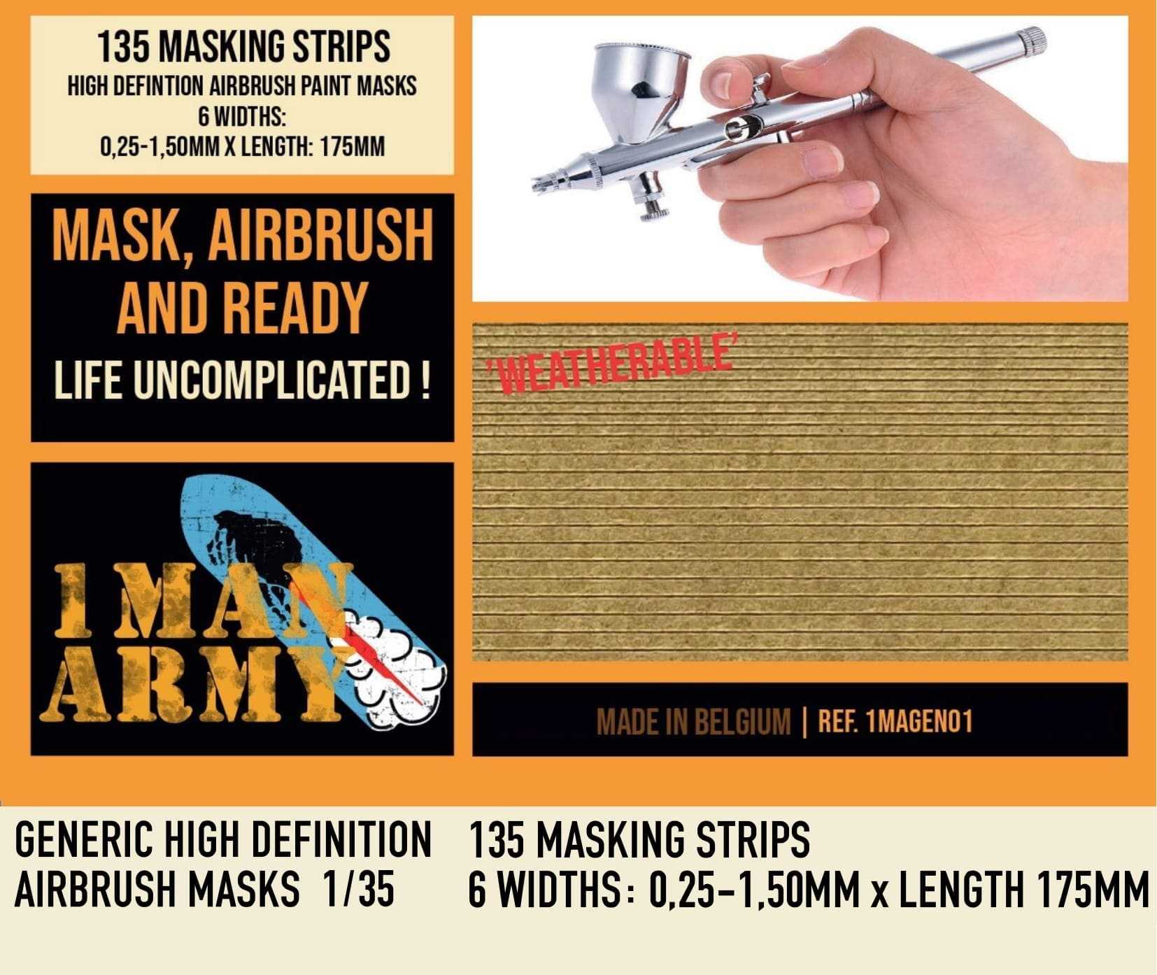 1ManArmy 1/35 High Definition Strips 6 Widths Airbrush Paint Masks | 714639355218