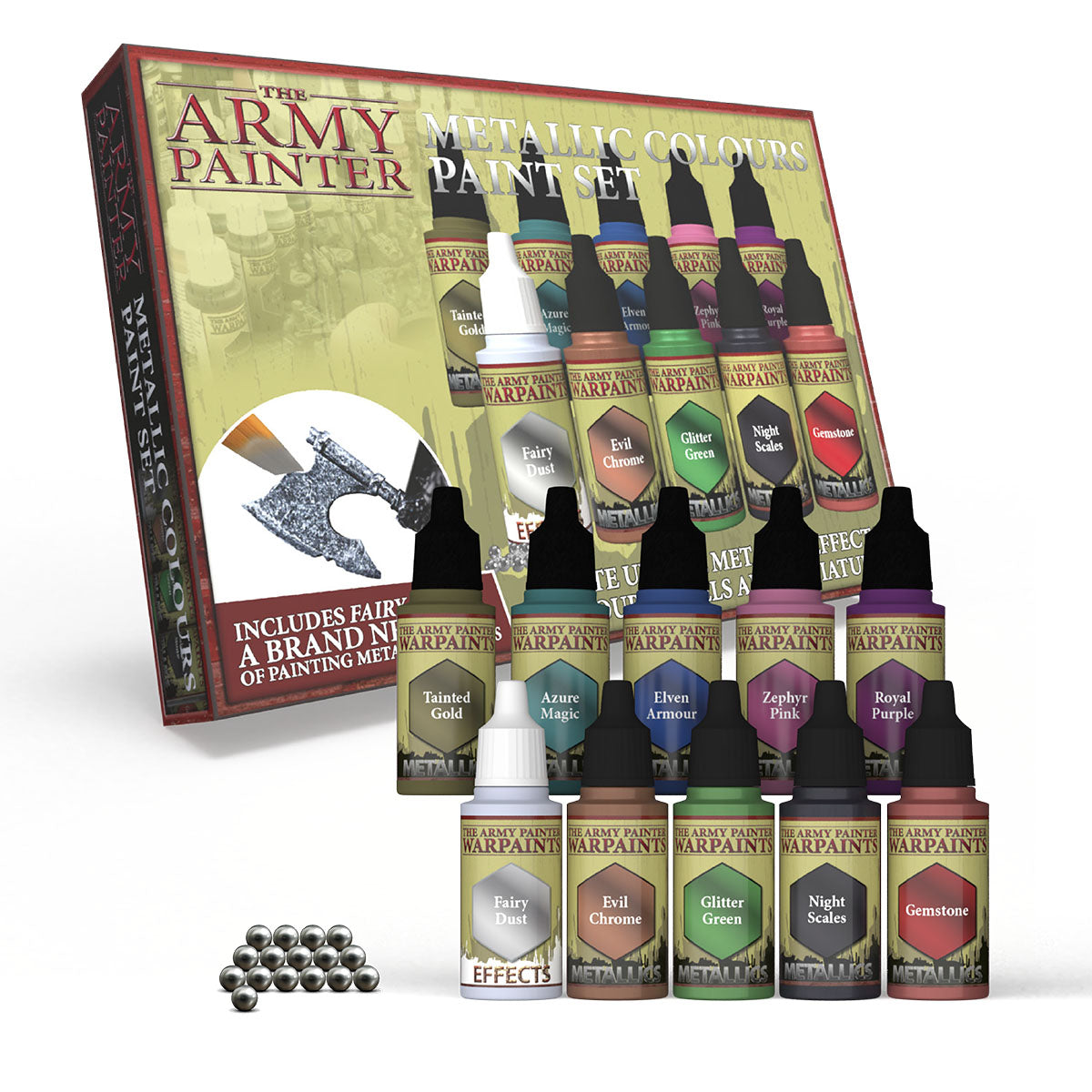 Army Painter Metallic Colours Paint Set w/ Mixing Balls | 5713799804807
