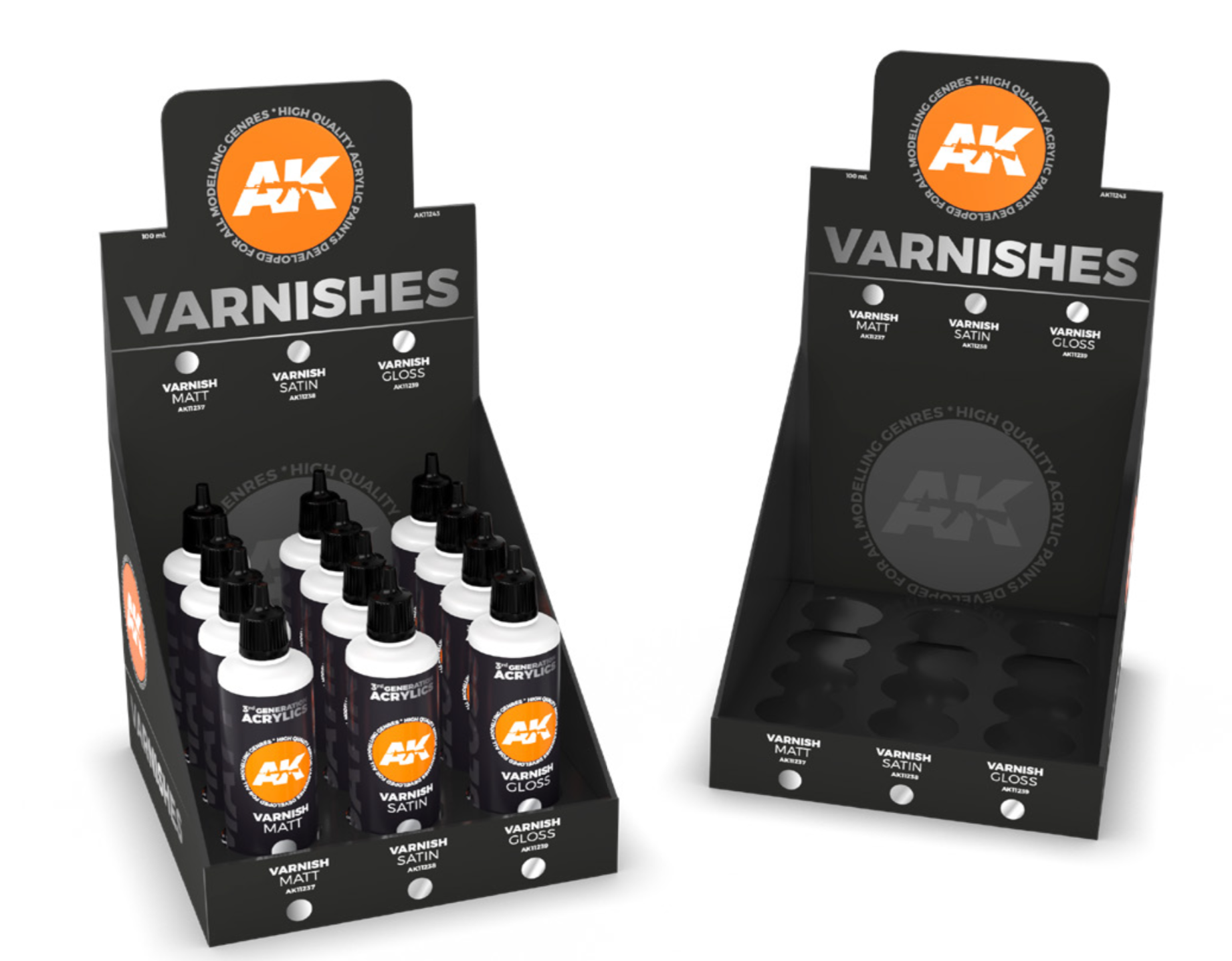 AK Interactive 3G Varnishes Display (3 ref x 4 units) | 8435568307049