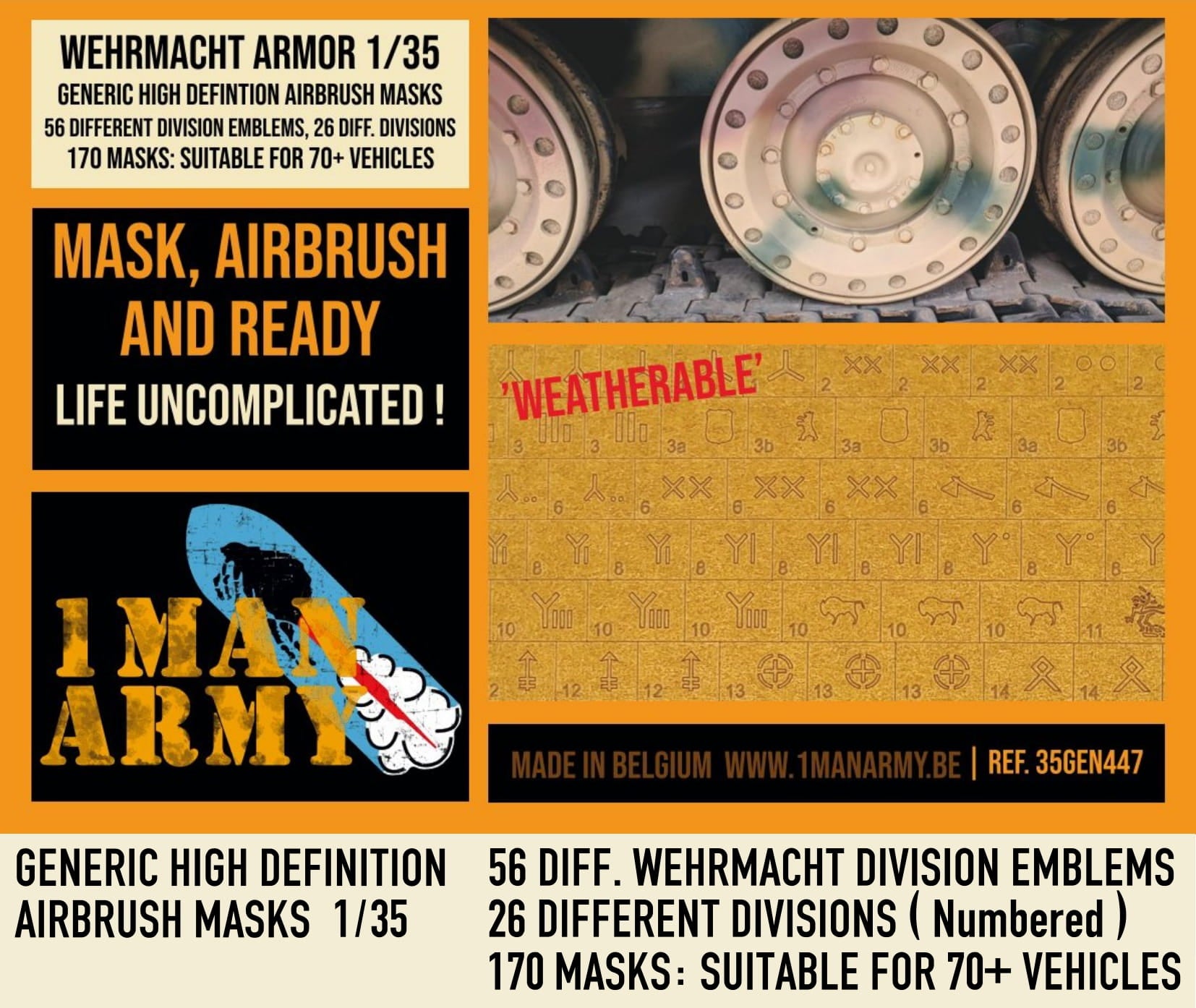 1ManArmy 1/35 German Wehrmacht Div Emblems Airbrush Paint Masks | 714639355294
