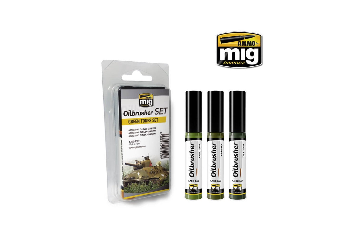 Ammo Mig Oilbrusher Green Tones Set | 8432074075028