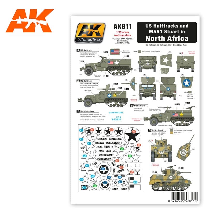 AK Interactive 1/35 US Halftracks and M5A1 Stuart In North Africa decals | 8436535578110