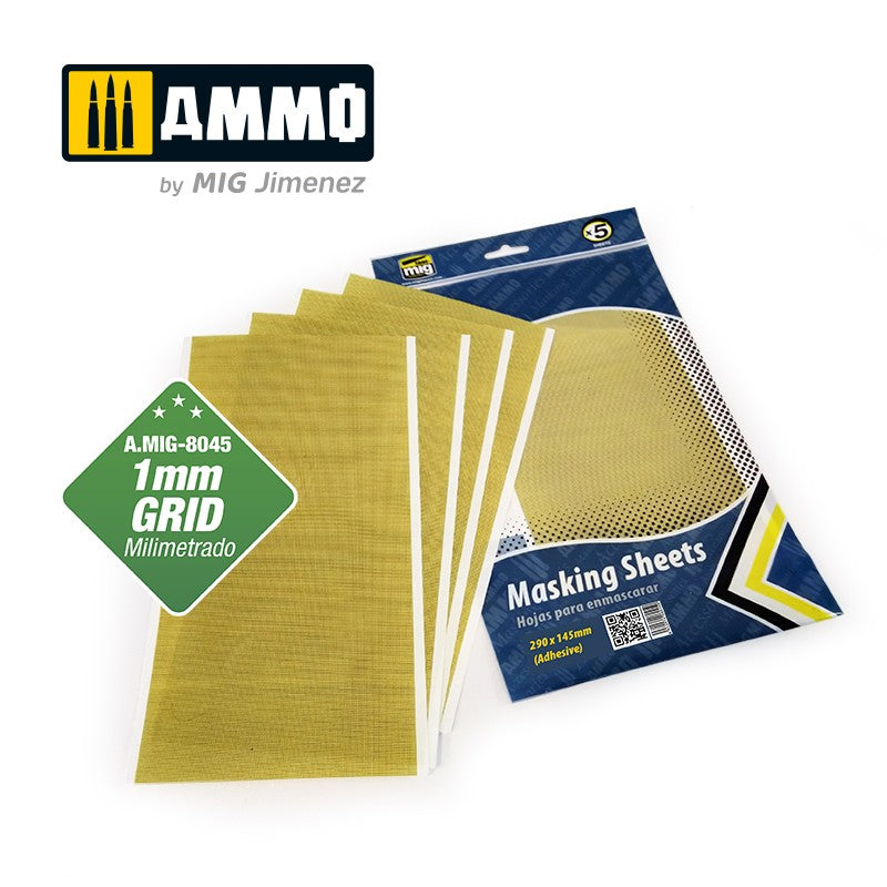 Ammo Mig Adhesive Masking Sheets with 1mm Grid, 5 Sheets (290x145mm) | 8432074080459