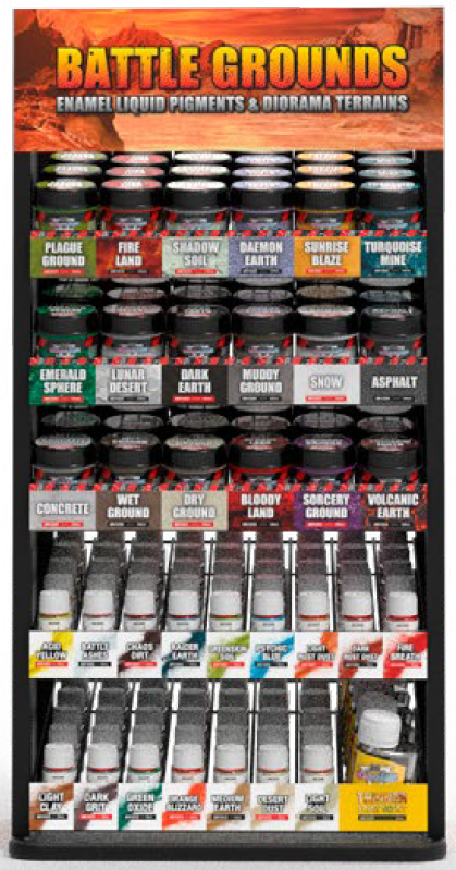AK Interactive Wargame Battle Grounds Full Rack Liquid Pigments & Diorama Terr ( 5 units x 16 liquid pigments + 4 units x 18 wargame terrains + 6 units x thinner 125 ml)
