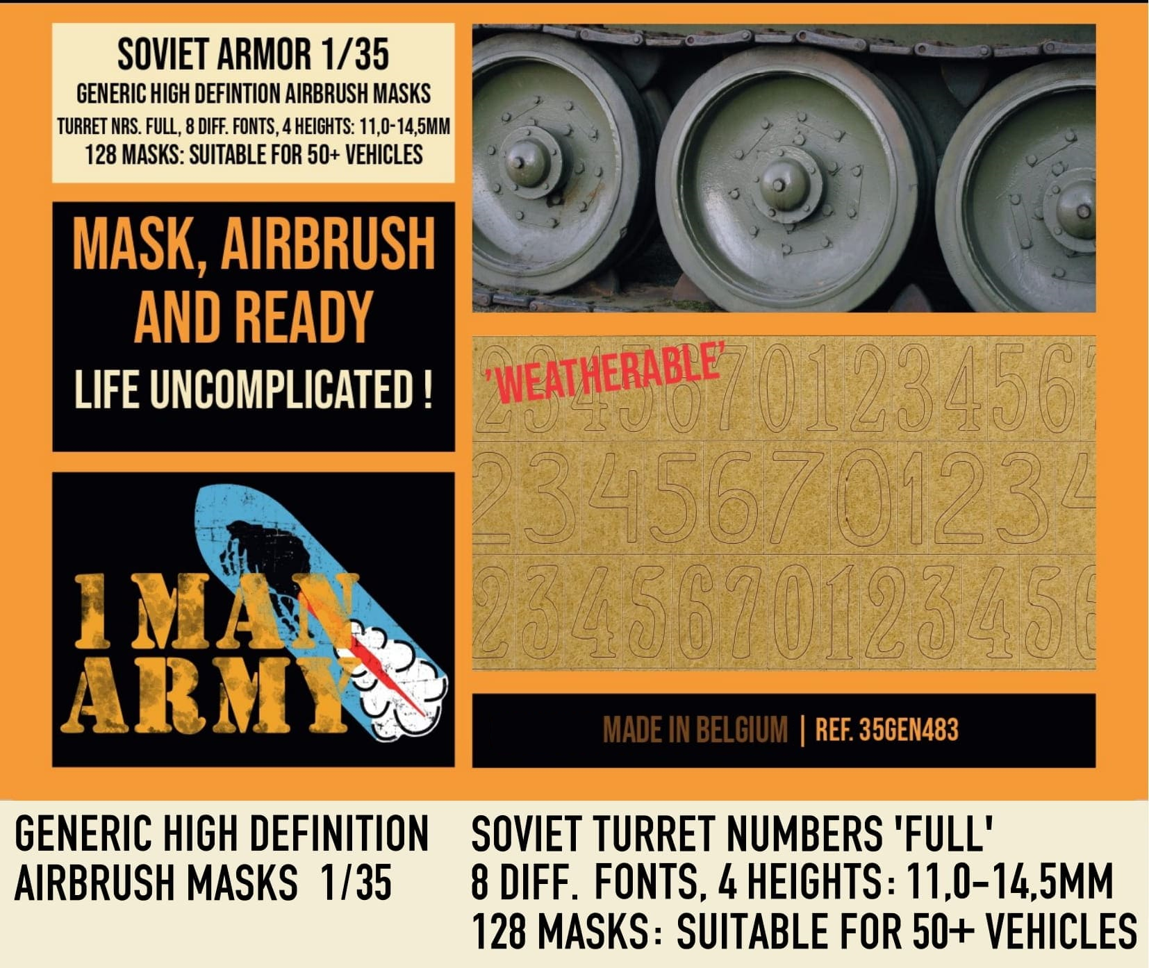 1ManArmy 1/35 Soviet Turret Numbers Full 11 to 14,5 Airbrush Paint Masks | 714639355188
