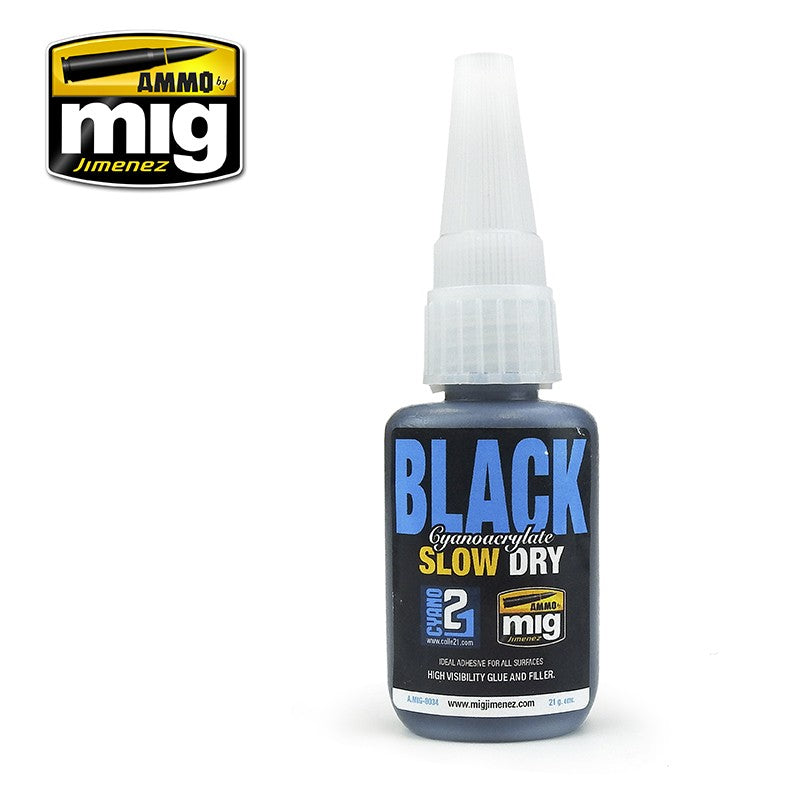 Ammo Mig Slow Dry Cyanoacrylate Glue Black | 8432074080343