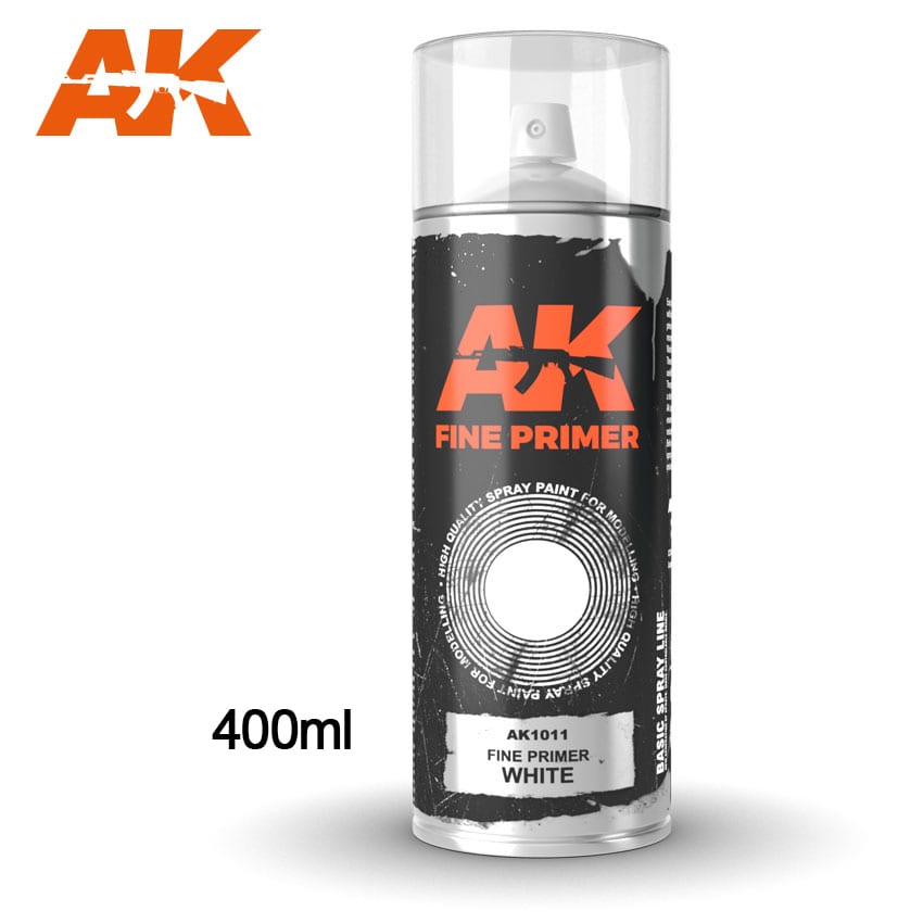 AK Interactive Fine Primer White - Spray 400ml (Includes 2 nozzles) | 8436564926340