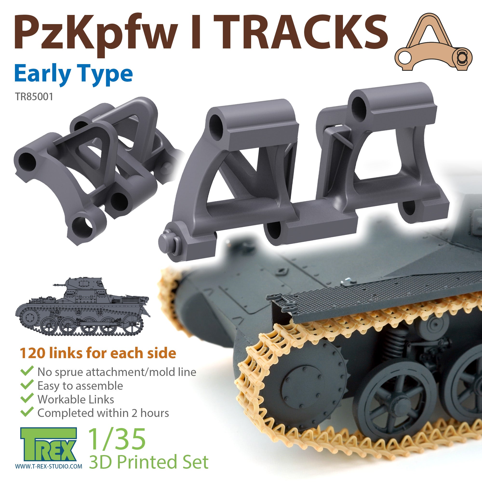 T-Rex Studio 1/35 PzKpfw I Tracks Early Type for Ausf.A | 6973984750879