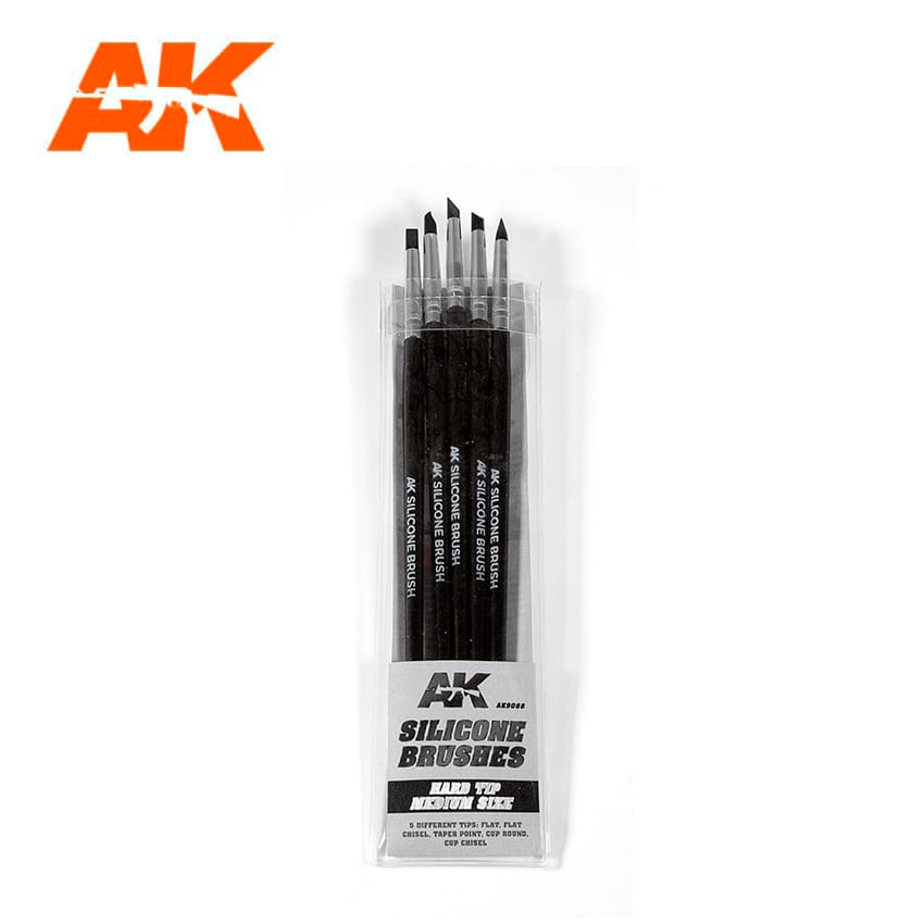 AK Interactive Silicone Brushes Hard Tip, Medium - 5Pk | 8435568306974