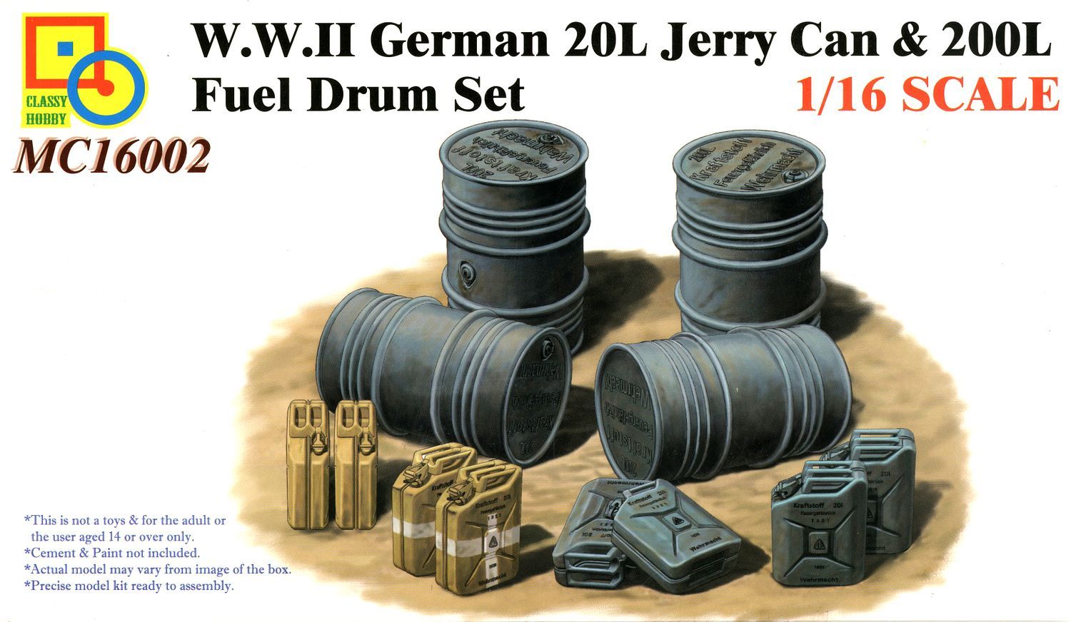 Classy Hobby 1/16 W.W.II German 20L Jerry Can & 200L Fuel Drum Set | 4544032742683