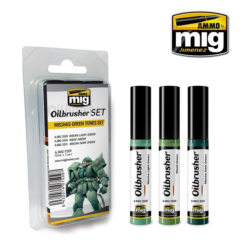Ammo Mig Oilbrusher Mechas Green Tones Set | 8432074075097