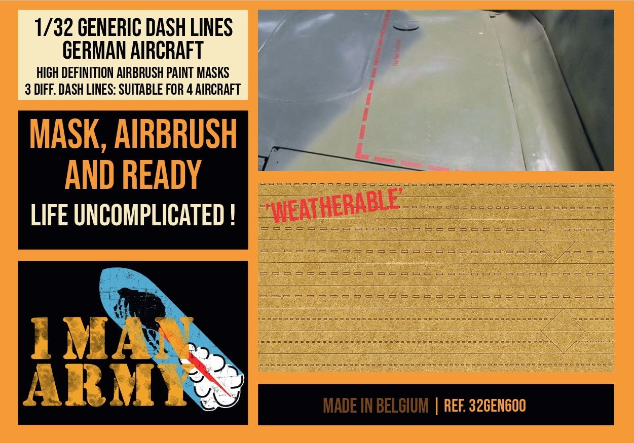 1ManArmy 1/32 German Aircraft Dashed Lines Airbrush Paint Masks | 714639355256