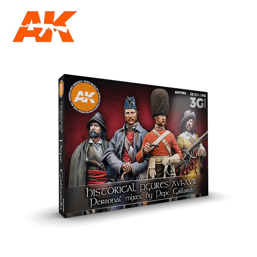 AK Interactive Hystorical Figures S. XVI-XVIII By Pepe Gallardo (18 Colors Set) | 8435568328044