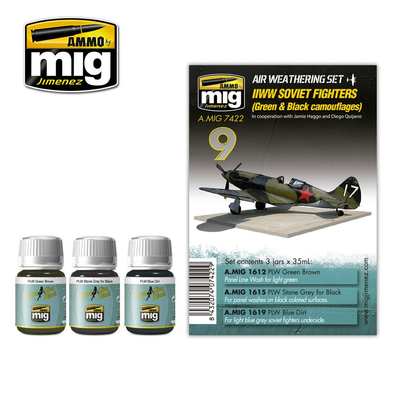 Ammo Mig WWII Soviet Airplanes (Green & Black Camouflages) Air Weathering Set | 8432074074229