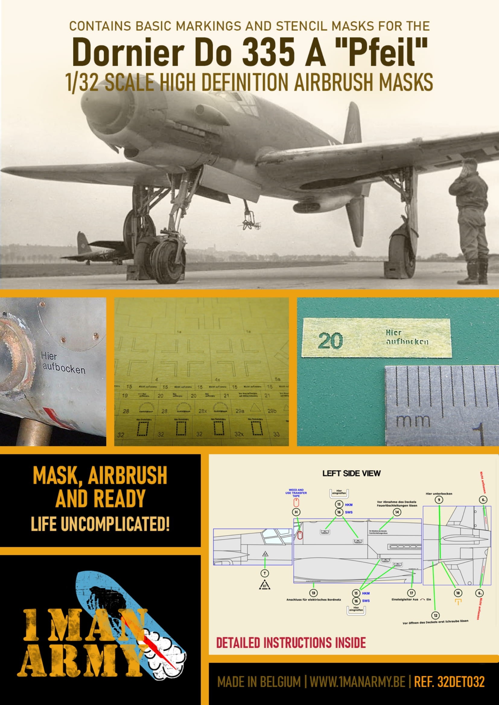 1ManArmy 1/32 Dornier Do 335 A Pfeil for All brands Airbrush Masks | 714639354945
