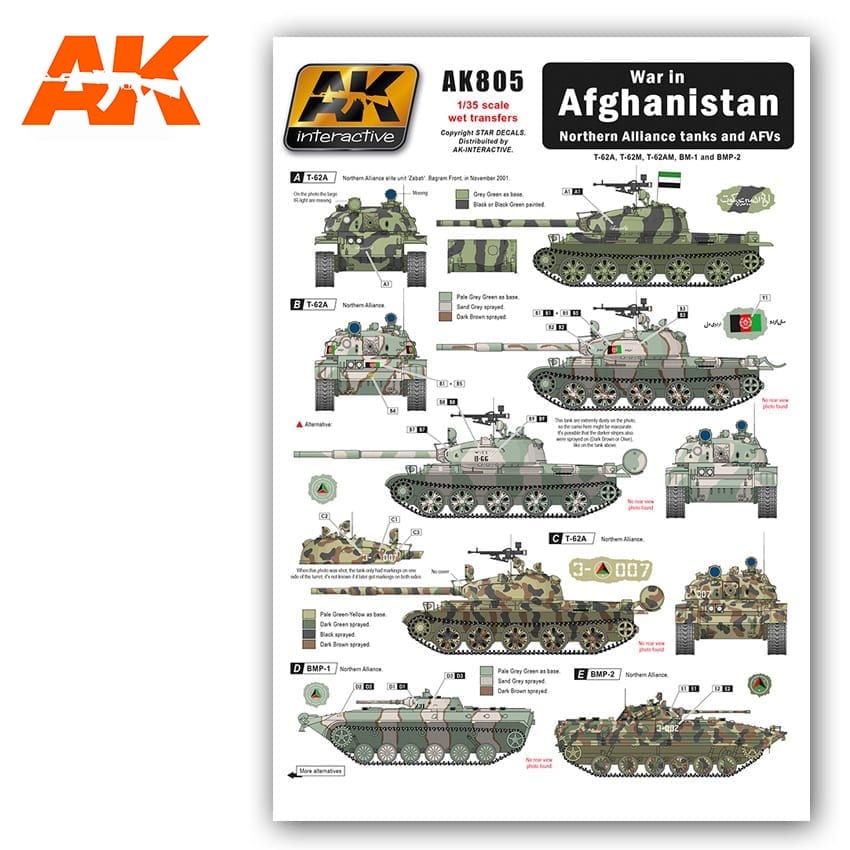 AK Interactive 1/35 War In Afghanistan - Northern Alliance Tanks and AFVs decals | 8436535578059