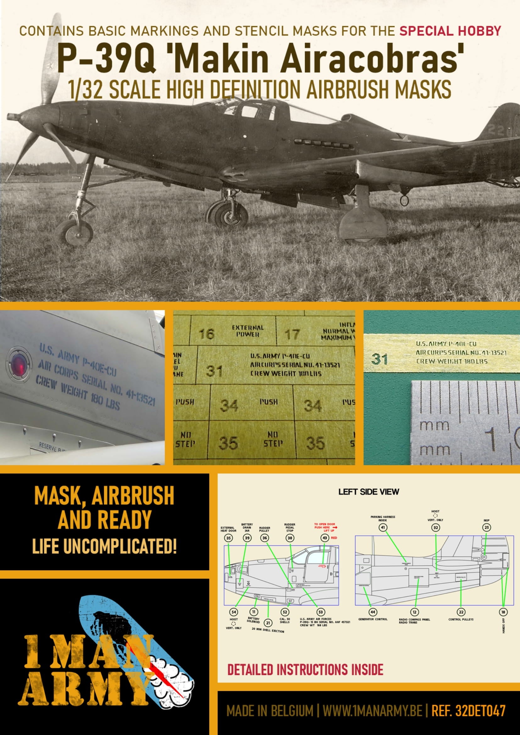 1ManArmy 1/32 P-39Q Makin Airacobras for Special Hobby Airbrush Masks | 714639354976