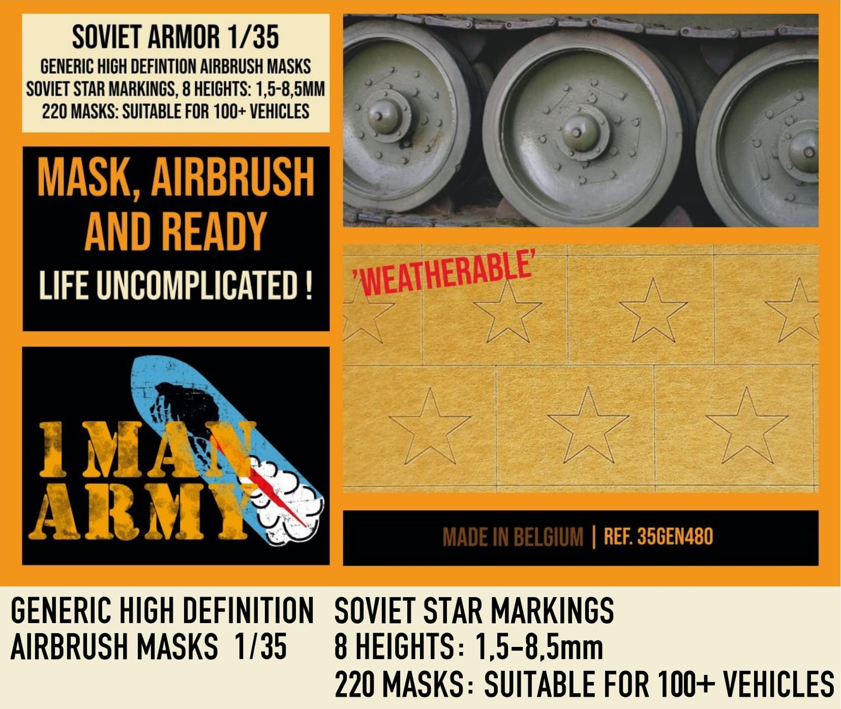 1ManArmy 1/35 Soviet Stars Full Airbrush Paint Masks | 714639355157