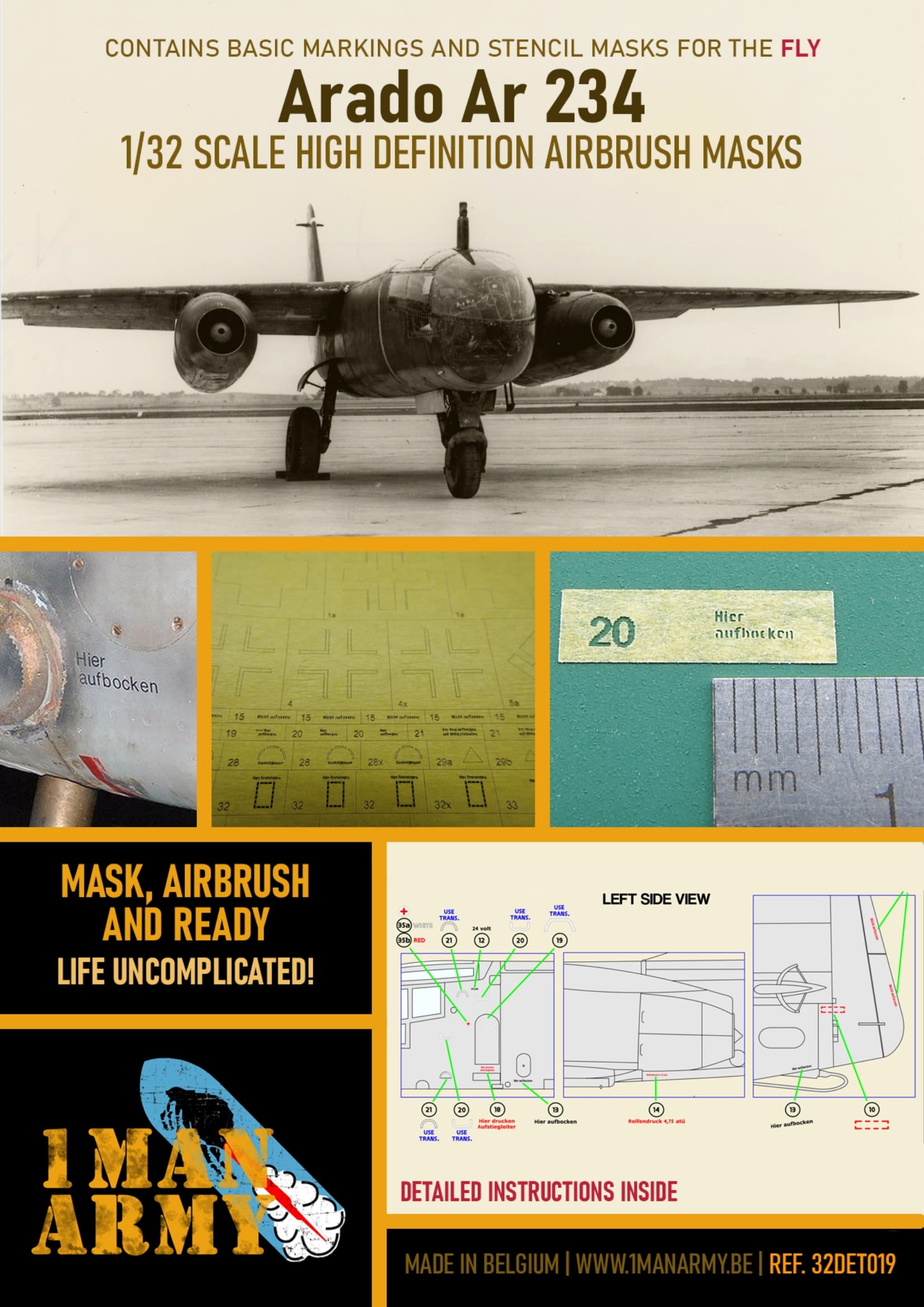 1ManArmy 1/32 Arado Ar 234 for Fly Airbrush Masks | 714639354952
