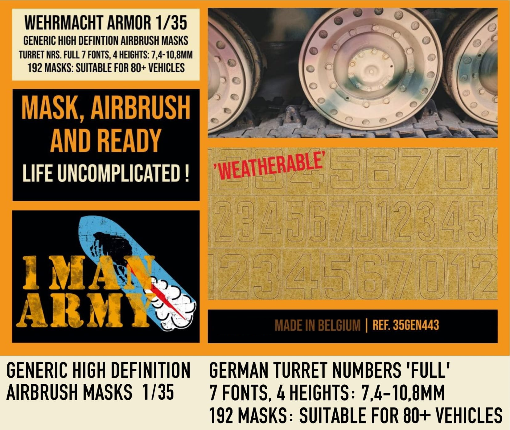 1ManArmy 1/35 German Turret Numbers Full Airbrush Paint Masks | 714639355201