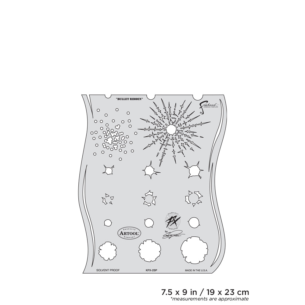 IWATA Artool Kustom FX Bullet-Ridden Freehand Airbrush Template by Craig Fraser | 758240138297