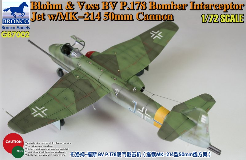 Bronco Models 1/72 Blohm & Voss BV P178 Bomber Interceptor Jet w/ MK-214 50mm Cannon | 6970162330083