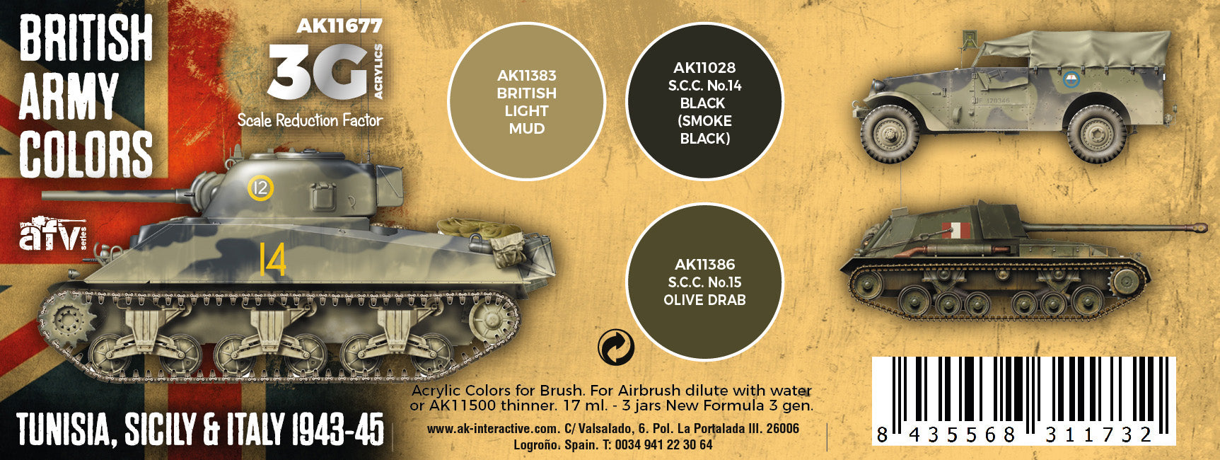 AK Interactive 3G British Army Colors Tunisia, Sicily & Italy 1943-45 | 8435568311732