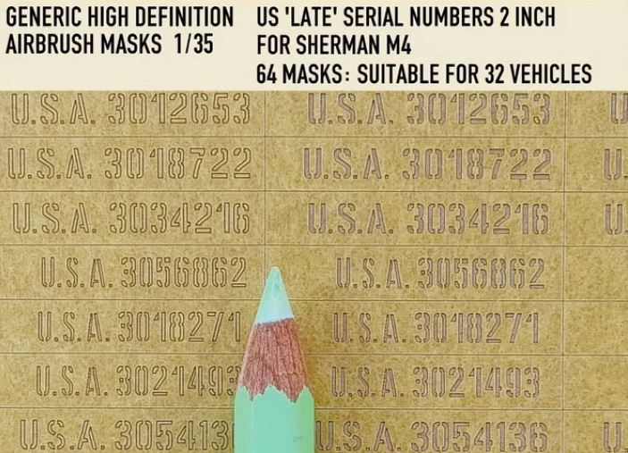 1ManArmy 1/35 US Late Serial Numbers 2 Inch for Sherman M4 Airbrush Paint Masks | 714639355027