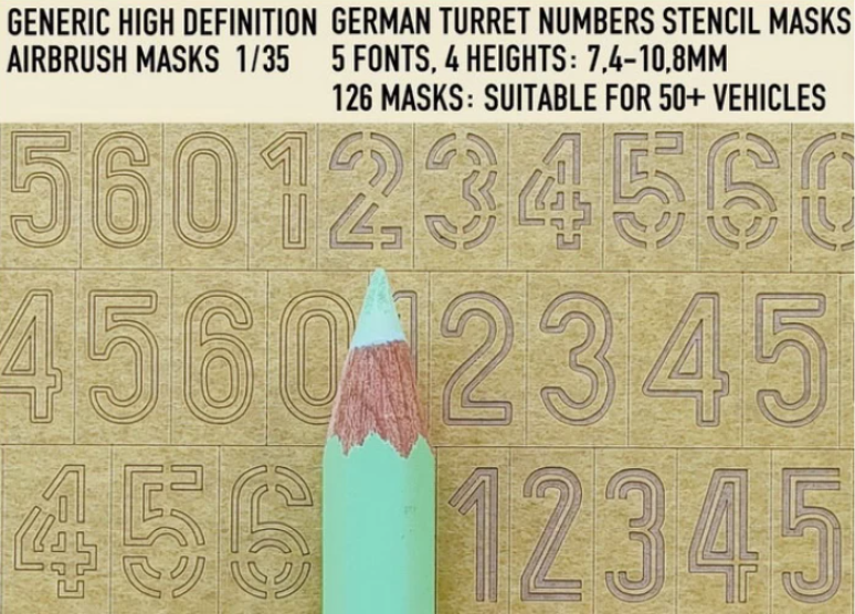 1ManArmy 1/35 German Turret Numbers Stencil 7,4 to 10,8 Airbrush Paint Masks | 714639355126