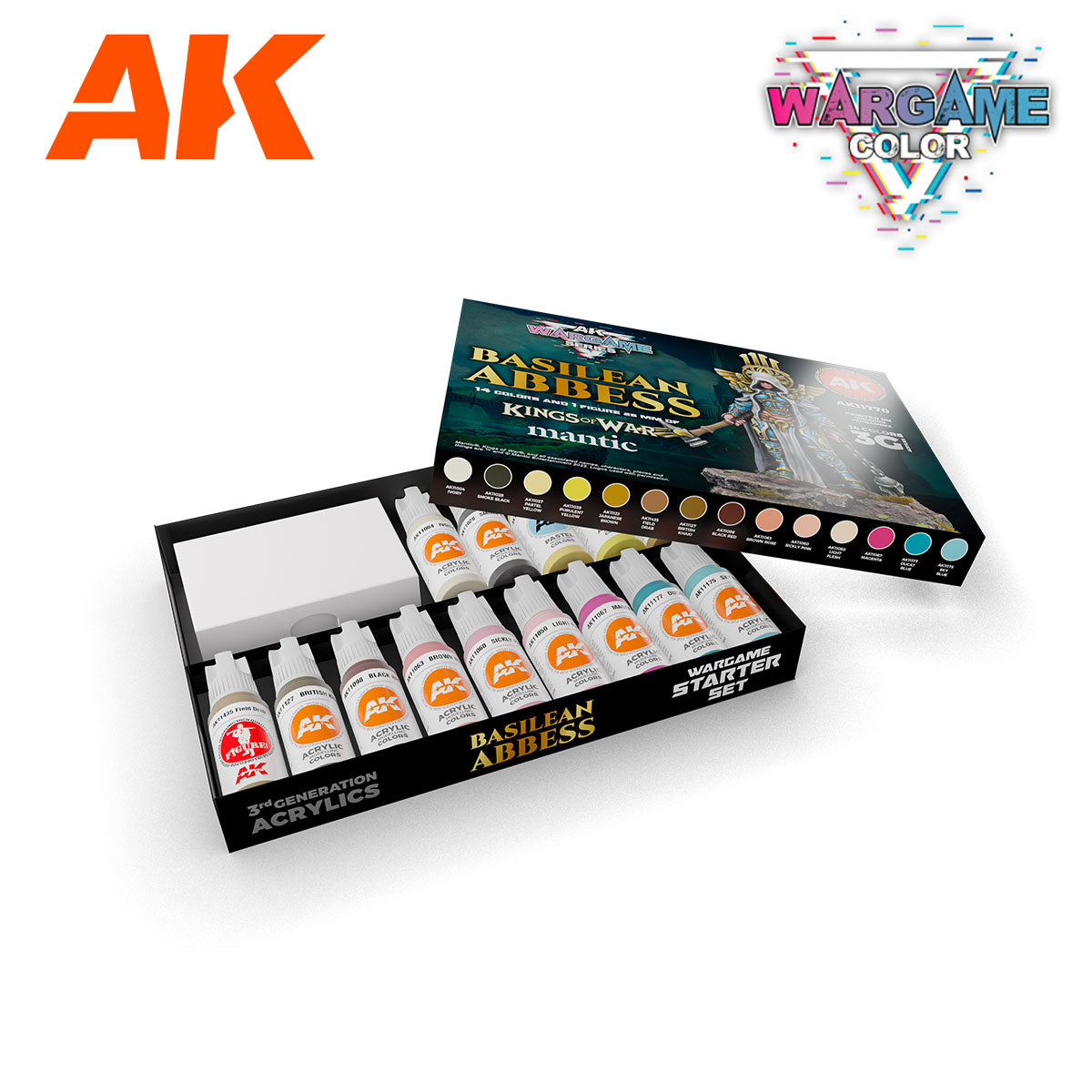 AK Interactive Wargame Series Signature Starter - Basilean Abbess, 14 Colors & 1 Figure | 8435568331587