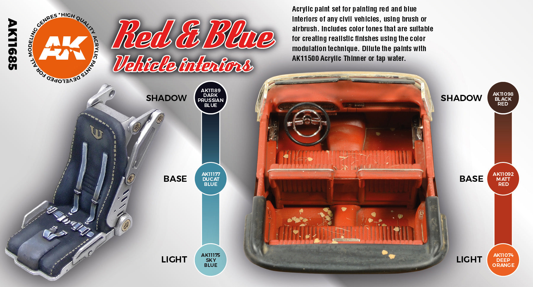 AK Interactive 3G Red & Blue Vehicle Interiors | 8435568312357