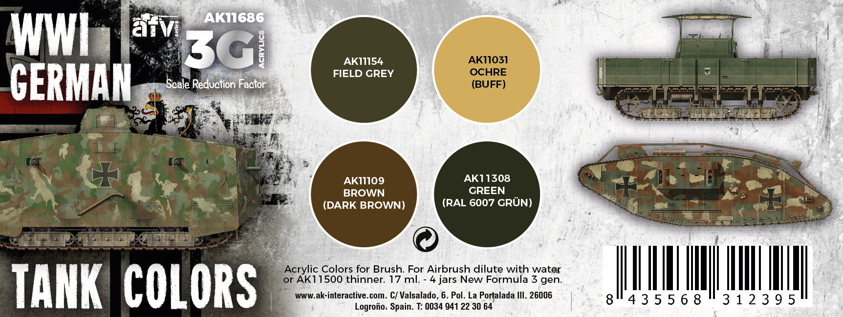 AK Interactive 3G WWI German Tank Colors | 8435568312395