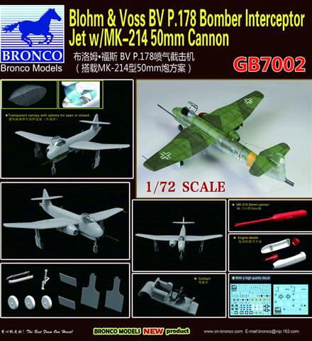 Bronco Models 1/72 Blohm & Voss BV P178 Bomber Interceptor Jet w/ MK-214 50mm Cannon | 6970162330083