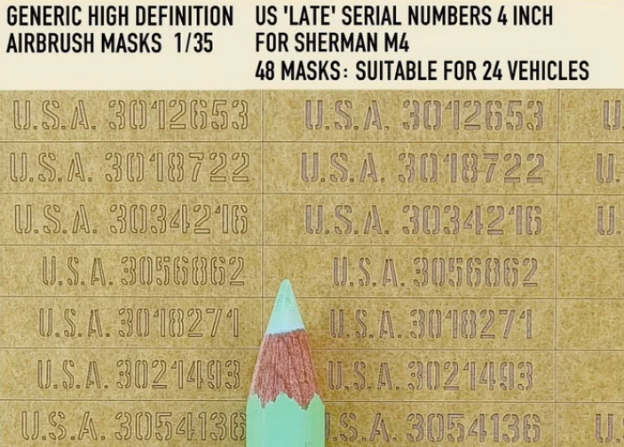 1ManArmy 1/35 US Late Serial Numbers 4 Inch for Sherman M4 Airbrush Paint Masks | 714639355034