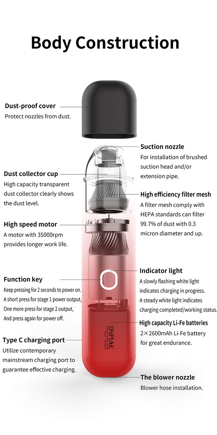 DSPIAE Portable Handheld Vacuum Cleaner | 6970845569328