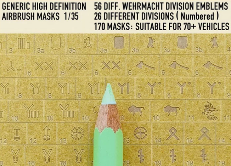 1ManArmy 1/35 German Wehrmacht Div Emblems Airbrush Paint Masks | 714639355294