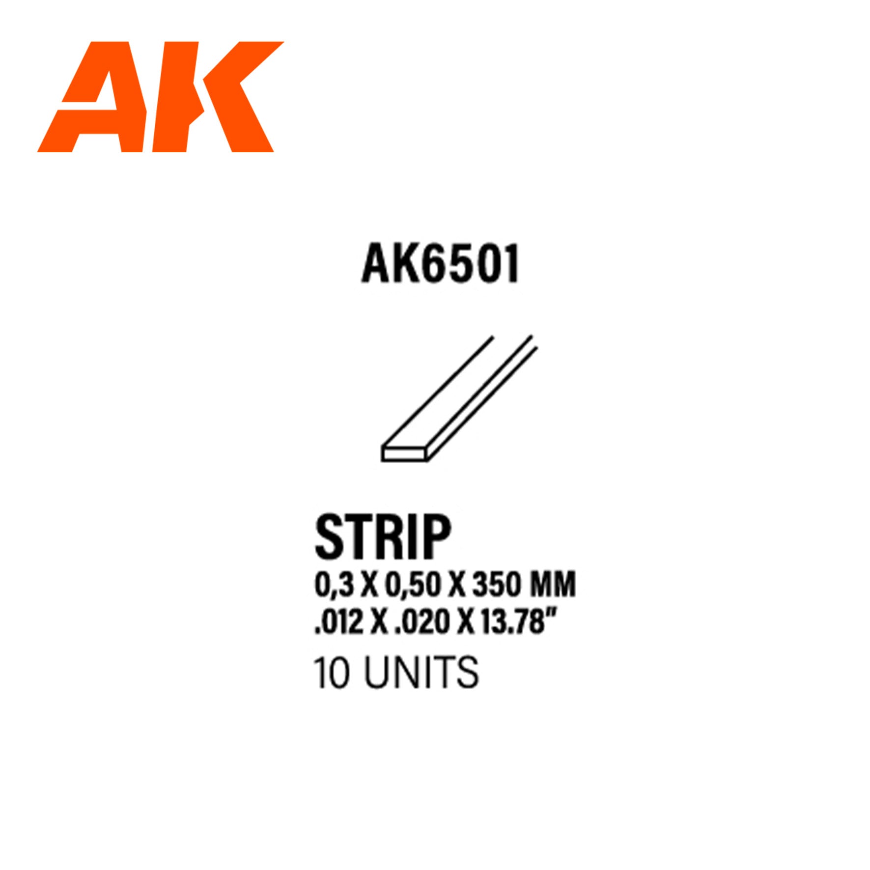 AK Interactive Styrene Strip - 0.30 x 0.50 x 350mm x 10 Units | 8435568312951