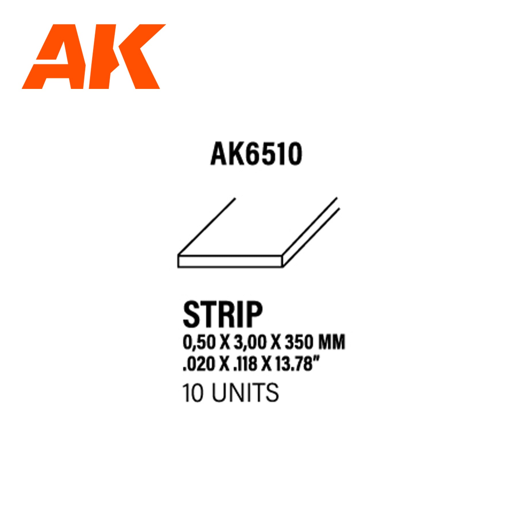 AK Interactive Styrene Strip - 0.50 x 3.00 x 350mm x 10 Units | 8435568313040