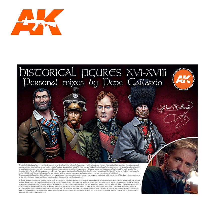 AK Interactive Hystorical Figures S. XVI-XVIII By Pepe Gallardo (18 Colors Set) | 8435568328044