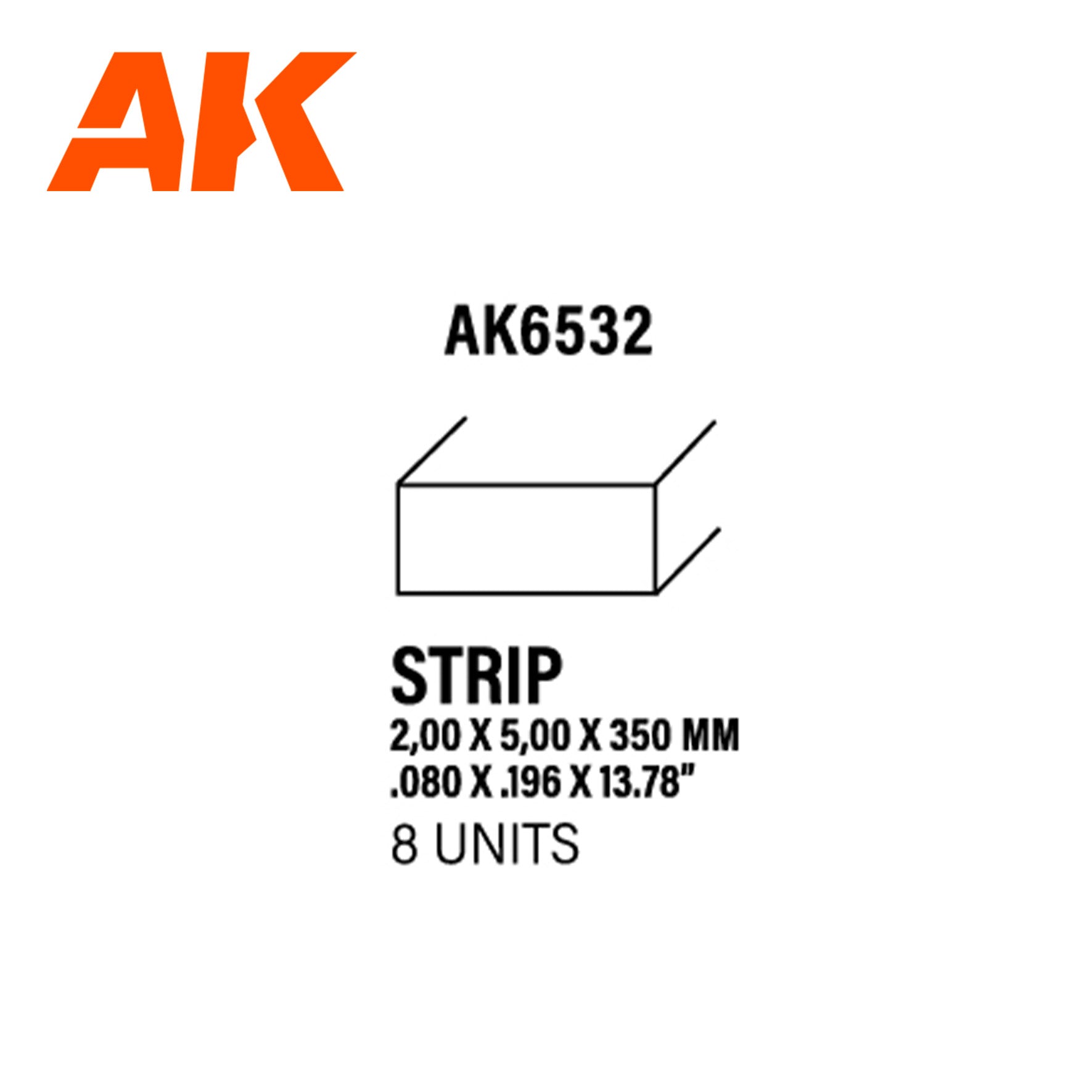 AK Interactive Styrene Strip - 2.00 x 5.00 x 350mm x 8 Units | 8435568313262