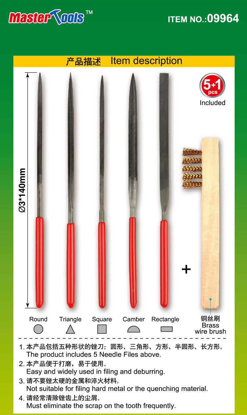 Master Tools Assorted Needle Files Set (Middle-Toothed, 5pcs) 3 x 140mm | 9580208099644